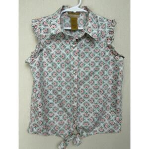 Wrangler Girl’s Sz Large Sleeveless Shirt Pearl Snaps Tie Front Cowgirl